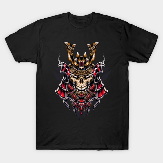 Great Skull Samurai Mecha Illustration T-Shirt by akmalzone